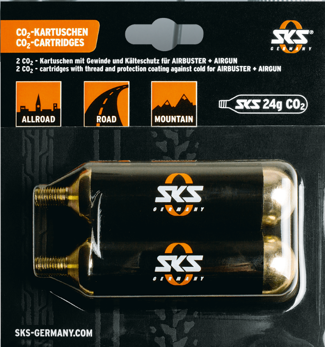 CO2 kartridža kompleks SKS Co2 24G Cartridge Set Of 2 Pcs For Airbuster, Threaded Gold