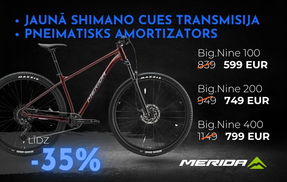 Jaunie Merida Big.Nine ar Shimano Cues un pneimatisku amortizatoru!